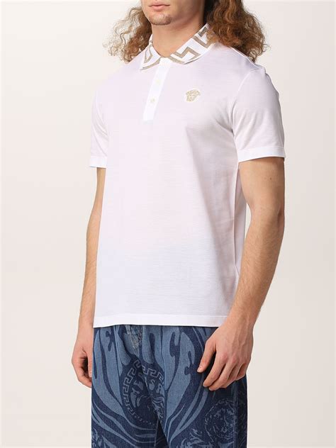 versace polo white blue|versace men's polo shirt sale.